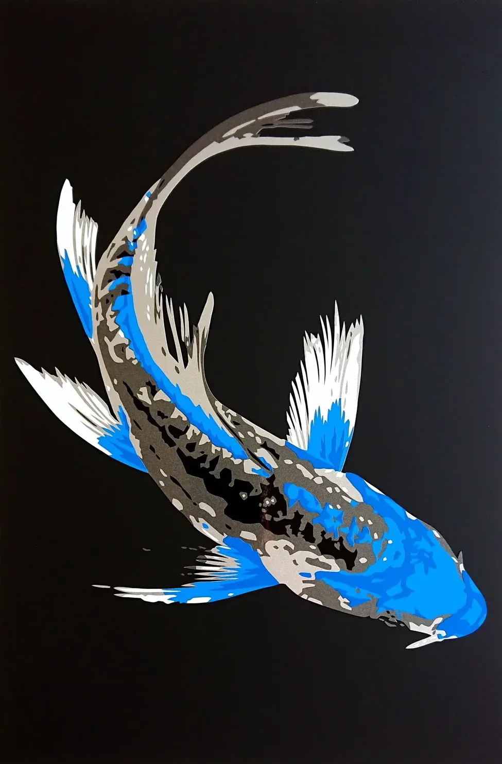 Blue Koi, Folienkunst von John Layers, 2025